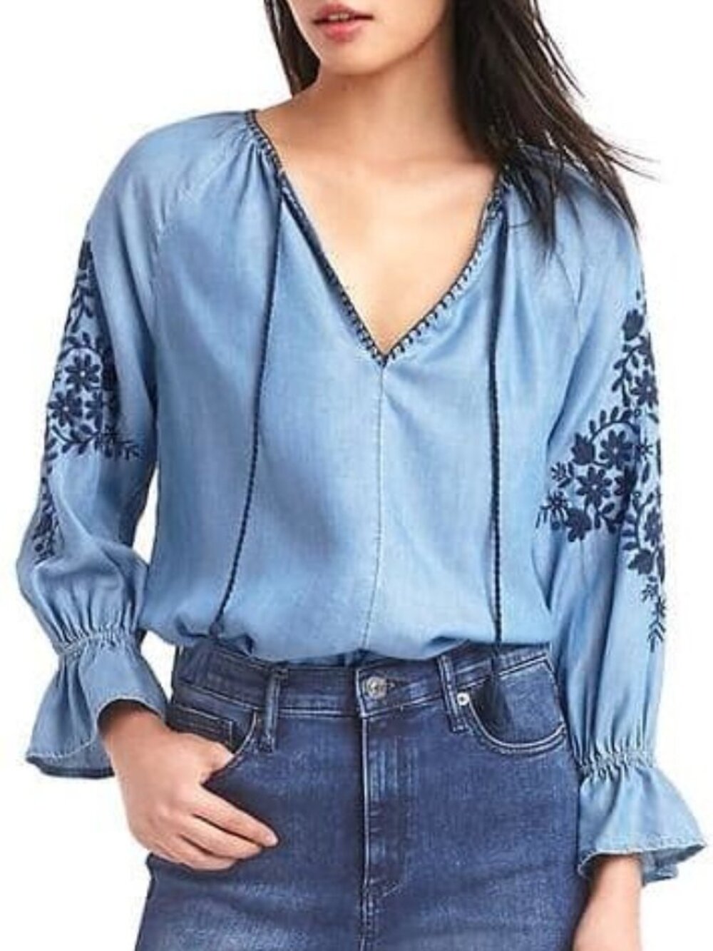 Gap 1969 tencel denim embroidered top